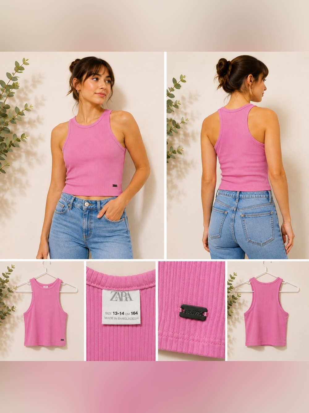 Zara Bright Pink Ribbed Crop Tank